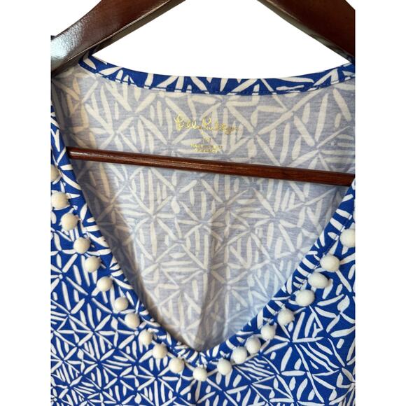 LILLY PULITZER Etta Pompom Shift Dress Corsica Print Blue Size Medium $98 MSRP - Picture 3 of 10